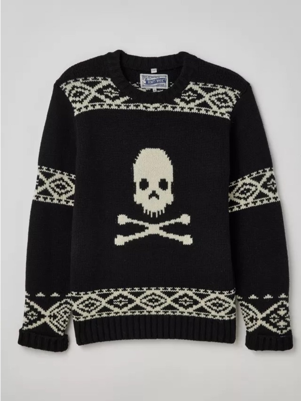 NWOT Schott Skull Motif Crew Neck Sweater Size Medium